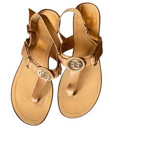 BANY'S Designer Soft Leather Thong Slingback Sandals EU Sz 38 Camel Tan 276J